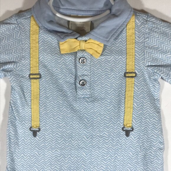 First Impressions Baby 3-6M Blue White Zig Zag Pattern Short Sleeve One Piece - Picture 2 of 8